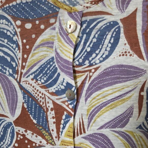 EUC FOLIAGE PRINT 100% LINEN CAP SLEEVES TOP SIZE MEDIUM WOMENS - Picture 6 of 16